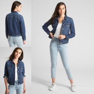 GAP Large TALL Icon Denim Jacket Dark Indigo Blue Pockets Jean Fall Winter